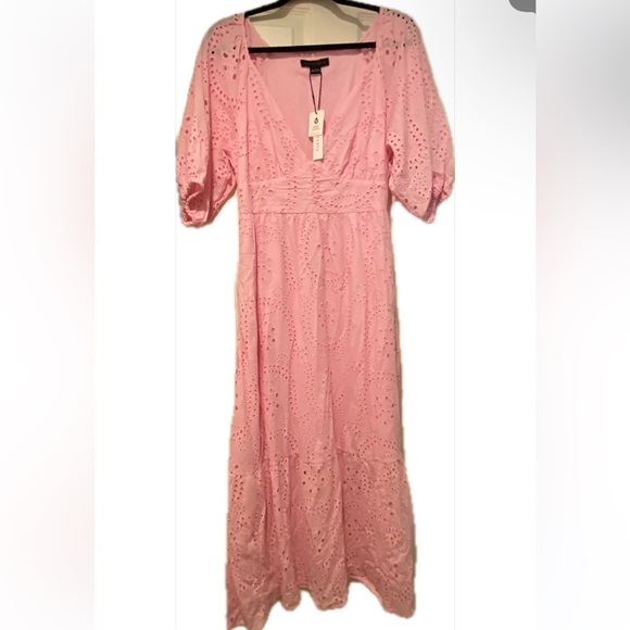 Sanctuary Women’s Pink Eyelet Maxi Revolve New Cotton Summer Dress size 6 - Picture 1 of 15